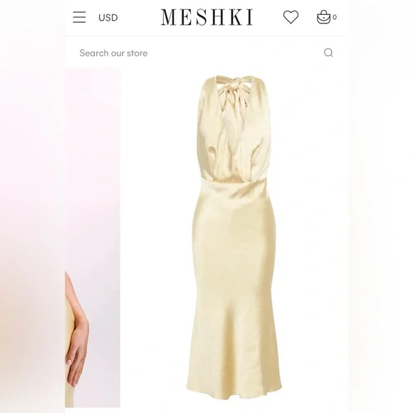 Midi Satin Butter Yellow Dress - Meshki - Picture 3 of 8